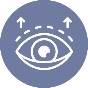 Icon of an eye with arrows pointing upwards on a blue background