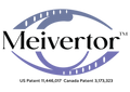 Meivertor logo with a blue eye-like design on a white background